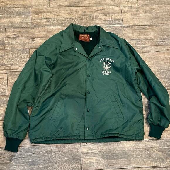 Vintage Collegiate Pacific Green Pinecrest School Staff Windbreaker Jacket SZ XL - Picture 1 of 6